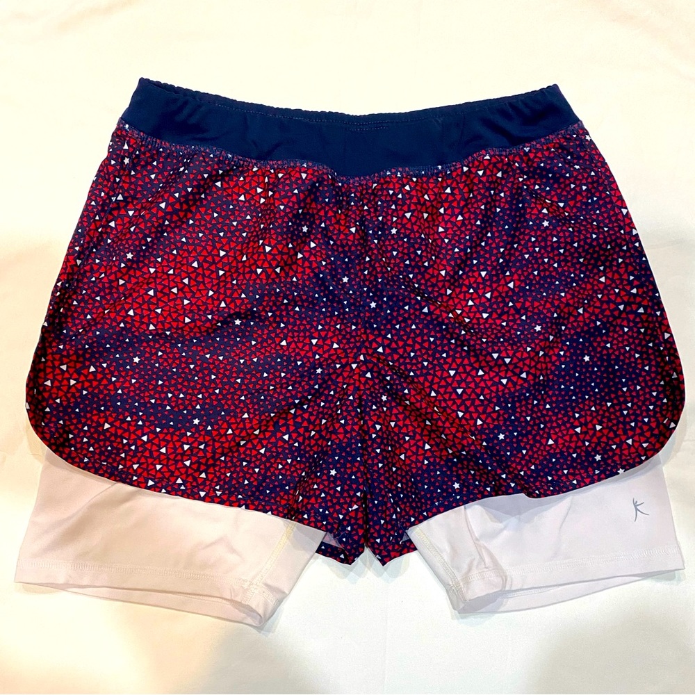 Danskin Now Red/Navy Girls Athletic Shorts w/ White Spandex shorts underneath!